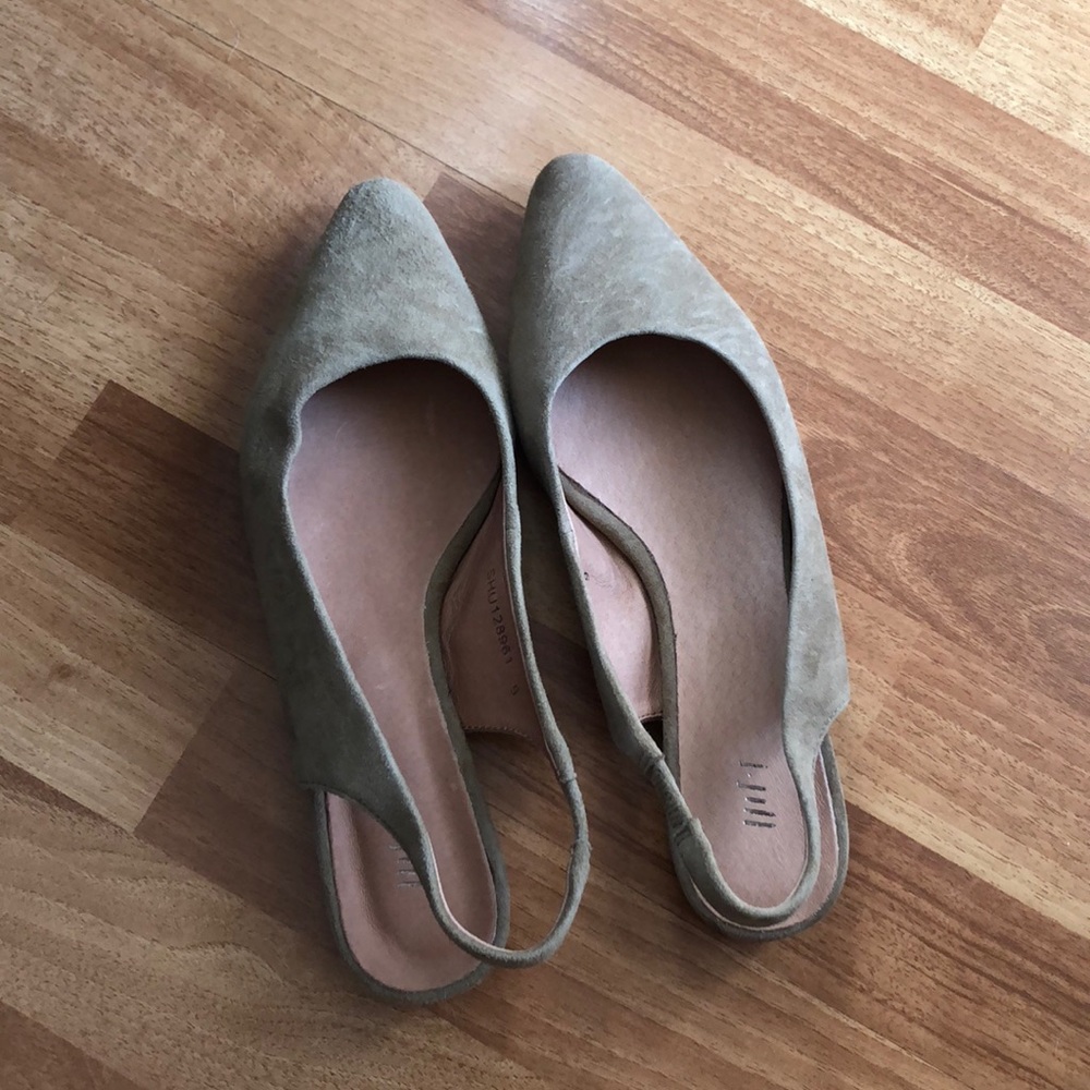 Camel suede slingback flats